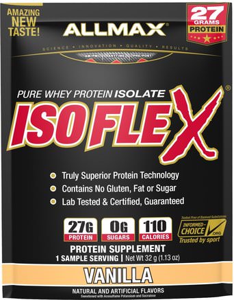 Isoflex, 100% Ultra-Pure Whey Protein Isolate, Vanilla, 1 Sample Serving, 1.06 oz (30 g) by ALLMAX Nutrition-Sport, Kosttillskott, Vassleprotein