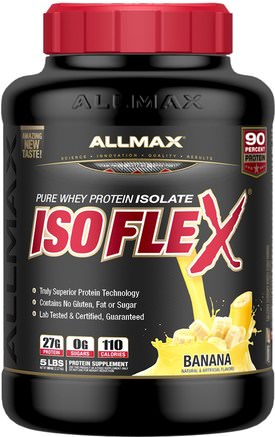 Isoflex, 100% Ultra-Pure Whey Protein Isolate (WPI Ion-Charged Particle Filtration), Banana, 5 lbs (2.27 kg) by ALLMAX Nutrition-Sporter