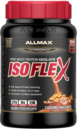 Isoflex, 100% Ultra-Pure Whey Protein Isolate (WPI Ion-Charged Particle Filtration), Caramel Macchiato, 2 lbs (907 g) by ALLMAX Nutrition-Sporter