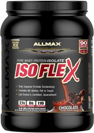 Isoflex, 100% Ultra-Pure Whey Protein Isolate (WPI Ion-Charged Particle Filtration), Chocolate, 0.9 lbs (425 g) by ALLMAX Nutrition-Sporter
