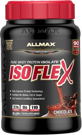 Isoflex, 100% Ultra-Pure Whey Protein Isolate (WPI Ion-Charged Particle Filtration), Chocolate, 2 lbs (907 g) by ALLMAX Nutrition-Sporter