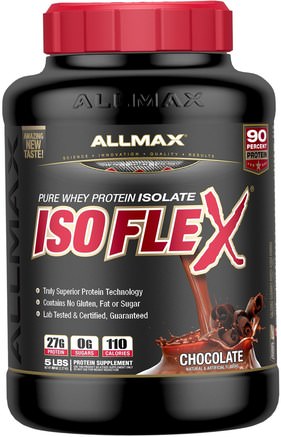 Isoflex, 100% Ultra-Pure Whey Protein Isolate (WPI Ion-Charged Particle Filtration), Chocolate, 5 lbs (2.27 kg) by ALLMAX Nutrition-Sporter