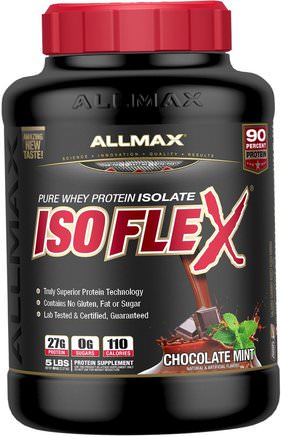 Isoflex, 100% Ultra-Pure Whey Protein Isolate (WPI Ion-Charged Particle Filtration), Chocolate Mint, 5 lbs (2.27 kg) by ALLMAX Nutrition-Sporter