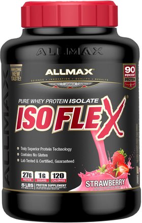 Isoflex, 100% Ultra-Pure Whey Protein Isolate (WPI Ion-Charged Particle Filtration), Strawberry, 5 lbs. (2.27 kg) by ALLMAX Nutrition-Sporter