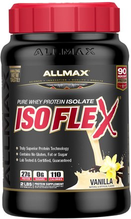 Isoflex, 100% Ultra-Pure Whey Protein Isolate (WPI Ion-Charged Particle Filtration), Vanilla, 2 lbs (907 g) by ALLMAX Nutrition-Sporter