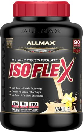 Isoflex, 100% Ultra-Pure Whey Protein Isolate (WPI Ion-Charged Particle Filtration), Vanilla, 5 lbs (2.27 kg) by ALLMAX Nutrition-Sporter