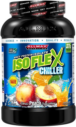 Isoflex Chiller, 100% Ultra-Pure Whey Protein Isolate (WPI Ion-Charged Particle Filtration), Citrus Peach Sensation, 2 lbs (907 g) by ALLMAX Nutrition-Sporter