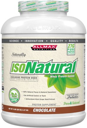 IsoNatural, Whey Protein Isolate, Chocolate, 5 lbs by ALLMAX Nutrition-Kosttillskott, Vassleprotein, Sport