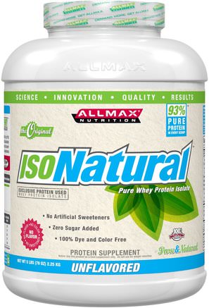 IsoNatural, Whey Protein Isolate, Unflavored, 5 lbs (2.25 kg) by ALLMAX Nutrition-Kosttillskott, Vassleprotein, Sport