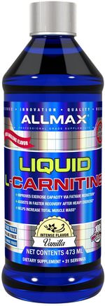 L-Carnitine Liquid + Vitamin B5, Vanilla Flavor, 16 oz (473 ml) by ALLMAX Nutrition-Kosttillskott, Aminosyror, Sport, L Karnitinvätska