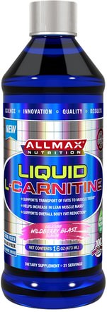 L-Carnitine Liquid + Vitamin B5, Wildberry Blast Flavor, 16 oz (473 ml) by ALLMAX Nutrition-Kosttillskott, Aminosyror, Sport, L Karnitinvätska