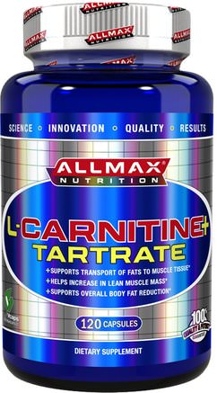 L-Carnitine+ Tartrate, 735 mg, 120 Capsules by ALLMAX Nutrition-Kosttillskott, Aminosyror, Sport, L Karnitintartrat