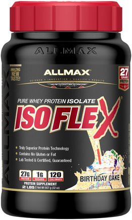 Pure Whey Protein Isolate Isoflex, Birthday Cake with Sprinkles, 2 lbs (907 g) by ALLMAX Nutrition-Sporter