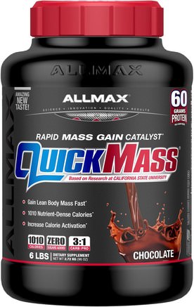 QuickMass, Weight Gainer, Rapid Mass Gain Catalyst, Chocolate, 6 lbs (2.72 kg) by ALLMAX Nutrition-Kosttillskott, Vassleprotein, Sport