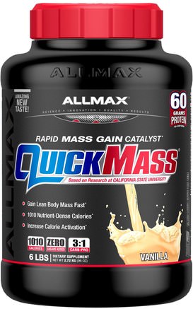 QuickMass, Weight Gainer, Rapid Mass Gain Catalyst, Vanilla, 6 lbs (2.72 kg) by ALLMAX Nutrition-Kosttillskott, Vassleprotein, Sport