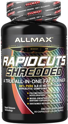 Rapidcuts Shredded, Weight Loss Fat Burner With Yohimbine, Green Coffee, Green Tea, 90 Capsules by ALLMAX Nutrition-Hälsa, Energi, Sport