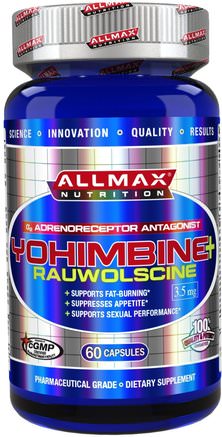 Yohimbine HCl + Rauwolscine, 3.5 mg, 60 Capsules by ALLMAX Nutrition-Hälsa, Män, Sport, Yohimbe