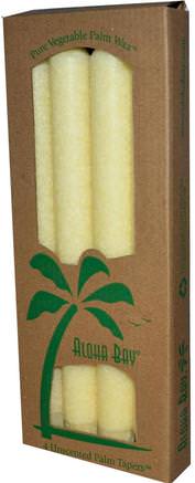 Palm Wax Taper Candles, Unscented, Cream, 4 Pack, 9 in (23 cm) Each by Aloha Bay-Bad, Skönhet, Ljus