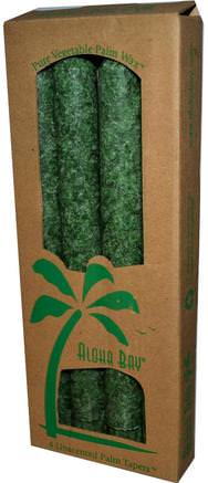 Palm Wax Taper Candles, Unscented, Green, 4 Pack, 9 in (23 cm) Each by Aloha Bay-Bad, Skönhet, Ljus