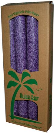 Palm Wax Taper Candles, Unscented, Violet, 4 Pack, 9 in (23 cm) Each by Aloha Bay-Bad, Skönhet, Ljus
