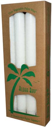 Palm Wax Taper Candles, Unscented, White, 4 Pack, 9 in (23 cm) Each by Aloha Bay-Bad, Skönhet, Ljus