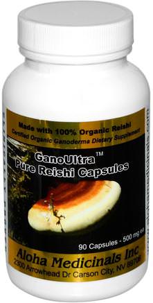 Pure Reishi Capsules, 500 mg, 90 Capsules by Aloha Medicinals Gano Ultra-Kosttillskott, Svampkapslar, Adaptogen