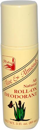Roll-On Deodorant, Aloe & Almonds, 3 fl oz (89 ml) by Alvera-Bad, Skönhet, Deodorant
