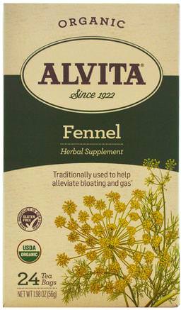 Organic Fennel Tea, Caffeine Free, 24 Tea Bags, 1.98 oz (56 g) by Alvita Teas-Örter, Fänkål