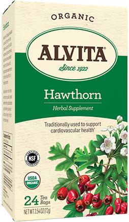 Organic Hawthorn, 24 Tea Bags, 2.54 oz (72 g) by Alvita Teas-Mat, Örtte, Hagtorn