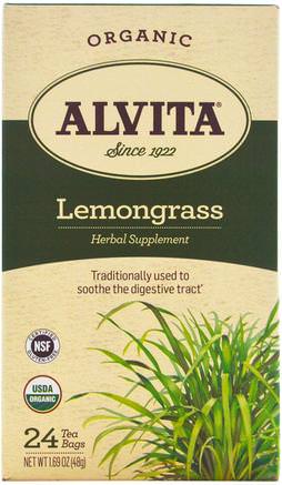 Organic Lemongrass Tea, Caffeine Free, 24 Tea Bags, 1.69 oz (48 g) by Alvita Teas-Bad, Skönhet, Aromaterapi Eteriska Oljor, Citrongräsolja