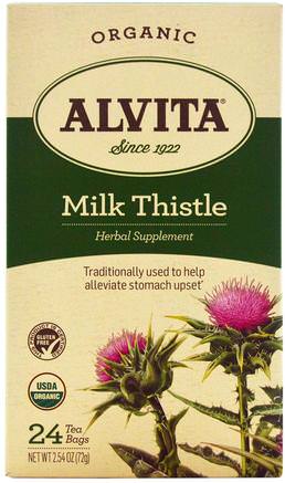 Organic Milk Thistle Tea, Caffeine Free, 24 Tea Bags, 2.54 oz (72 g) by Alvita Teas-Hälsa, Detox, Mjölktistel (Silymarin)