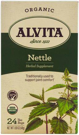 Organic Nettle Tea, Caffeine Free, 24 Tea Bags, 1.69 oz (48 g) by Alvita Teas-Örter, Nässlor Stinging