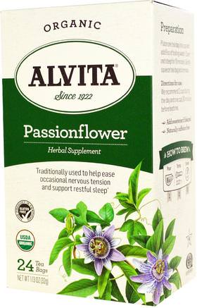 Organic Passionflower Tea, Caffeine Free, 24 Tea Bags, 1.13 oz (32 g) by Alvita Teas-Mat, Örtte, Passionblomma