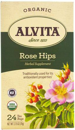 Organic Rose Hips Tea, Caffeine Free, 24 Tea Bags, 2.75 oz (78 g) by Alvita Teas-Vitaminer, Vitamin C, Rosen Höfter