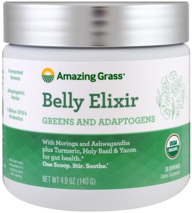 Belly Elixir, Greens And Adaptogens, 4.9 oz (140 g) by Amazing Grass-Kosttillskott, Superfoods