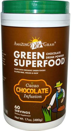 Green Superfood, Chocolate Drink Powder, Cacao Infusion, 17 oz (480 g) by Amazing Grass-Kosttillskott, Superfoods