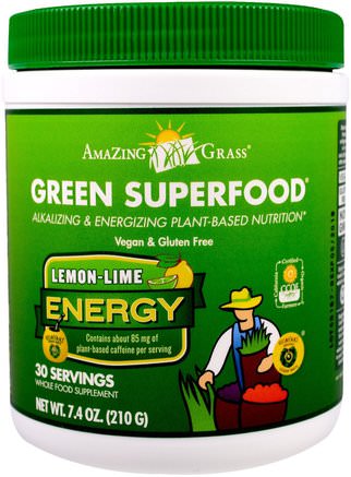 Green Superfood, Energy, Lemon Lime, 7.4 oz (210 g) by Amazing Grass-Hälsa, Energidrycker Mix, Kosttillskott, Superfoods, Greener