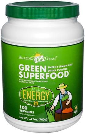 Green Superfood, Energy Lemon Lime Powder Drink, 24.7 oz (700 g) by Amazing Grass-Hälsa, Energidrycker Mix, Kosttillskott, Superfoods, Greener