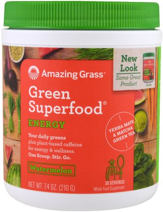 Green Superfood, Energy, Watermelon, 7.4 oz (210 g) by Amazing Grass-Kosttillskott, Superfoods
