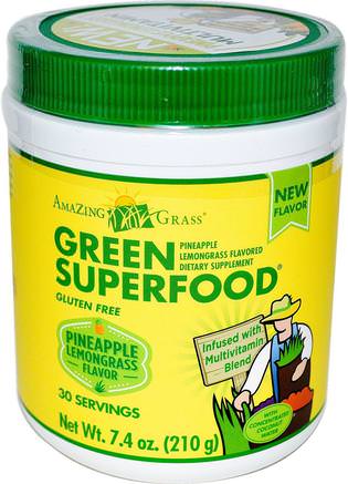 Green Superfood, Pineapple Lemongrass Flavored, 7.4 oz (210 g) by Amazing Grass-Kosttillskott, Superfoods