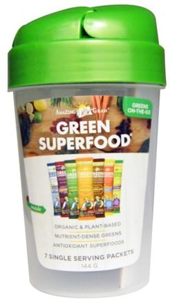 Green Superfood Shaker Cup and 7 Flavors of Green Superfood, 1 - 20 oz Cup, 7 Packets (7 g) Each by Amazing Grass-Sport, Fitness Vattenflaskor Shaker Koppar