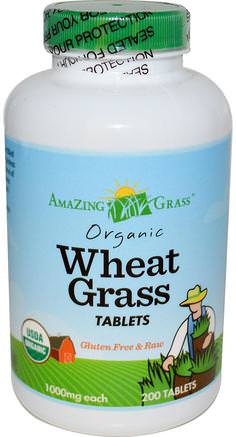 Organic Wheat Grass Tablets, 1000 mg, 200 Tablets by Amazing Grass-Kosttillskott, Superfoods, Vete Gräs
