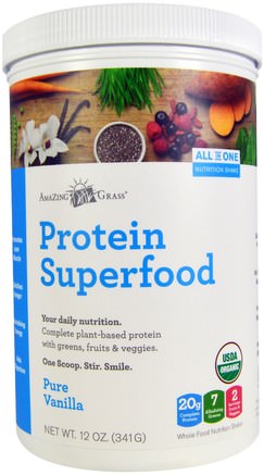 Protein Superfood, Pure Vanilla, 12 oz (341 g) by Amazing Grass-Kosttillskott, Superfoods, Protein