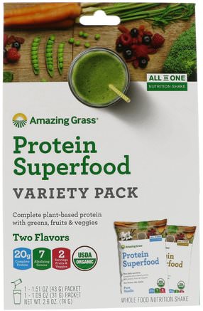 Protein Superfood Variety Pack, Two Flavors, Chocolate Peanut Butter & Pure Vanilla, 2 Packets by Amazing Grass-Kosttillskott, Superfoods, Protein