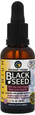 Black Seed, 100% Pure Cold-Pressed Black Cumin Seed Oil, 1 fl oz (30 ml) by Amazing Herbs-Örter, Svart Frö