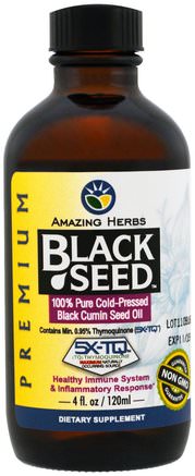 Black Seed, 100% Pure Cold-Pressed Black Cumin Seed Oil, 4 fl oz (120 ml) by Amazing Herbs-Örter, Svart Frö
