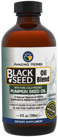 Black Seed Oil Blend with Pure Cold-Pressed Pumpkin Seed Oil, 8 fl oz (240 ml) by Amazing Herbs-Örter, Svartfrö, Efa Omega 3 6 9 (Epa Dha), Pumpafröolja