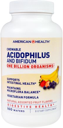 Chewable Acidophilus And Bifidium, Natural Assorted Fruit Flavors, 100 Wafers by American Health-Kosttillskott, Matsmältningsenzymer, Acidophilus Och Matsmältningsstöd