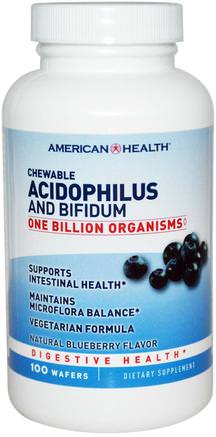 Chewable Acidophilus and Bifidum, Natural Blueberry Flavor, 100 Wafers by American Health-Kosttillskott, Probiotika, Stabiliserade Probiotika