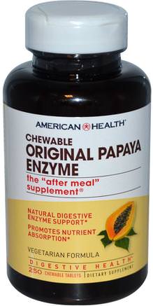 Chewable Original Papaya Enzyme, 250 Chewable Tablets by American Health-Kosttillskott, Enzymer, Papaya Papain, Matsmältningsenzymer